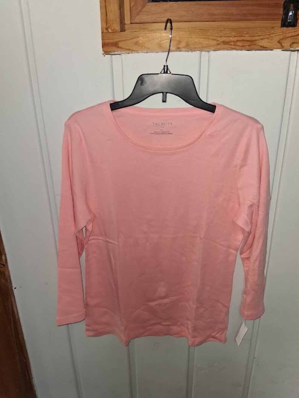Talbots Cotton Round Neck Coral Orange 3/4 Sleeve Tee NWT Sz L